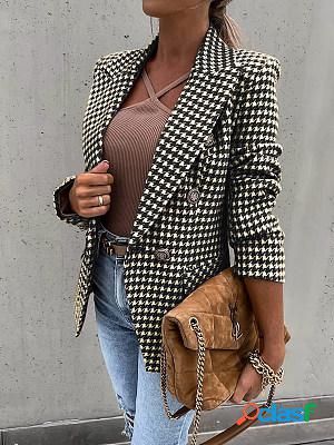 Ladies Elegant New Houndstooth Print Casual Jacket Slim