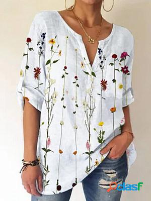 Ladies V-neck Floral Print Fashion Short-sleeved Blouse