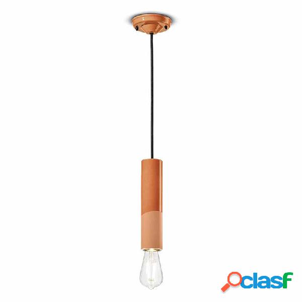 Lampada a sospensione Cilindro Stretto Arancio Pesca -