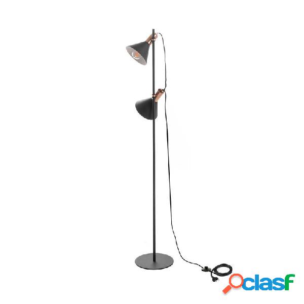 Lampada da terra moderna due luci in metallo nero inserti