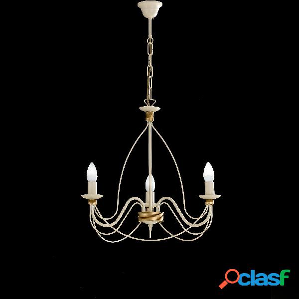 Lampadario Rustico in ferro laccato avorio con decorazione