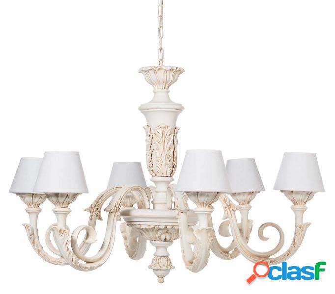 Lampadario barocco da salotto classico in legno bianco con