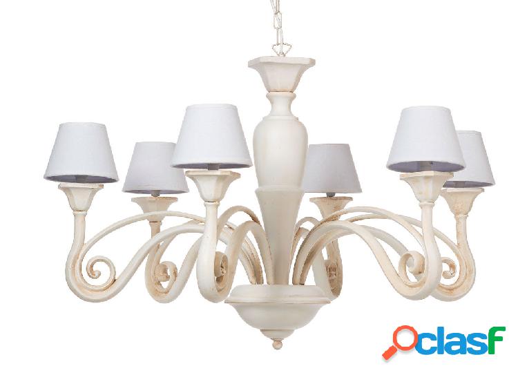 Lampadario da salotto classico in legno bianco con paralumi