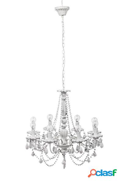 Lampadario design classico in ferro e legno colore bianco -