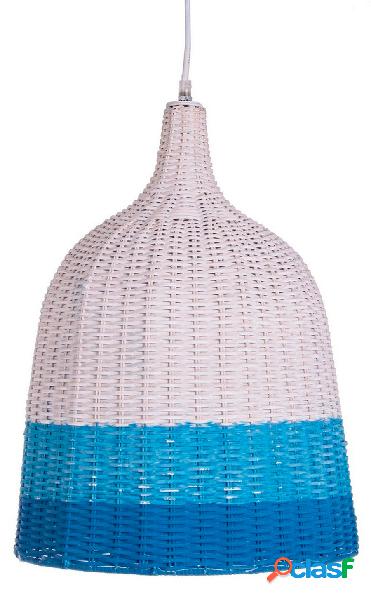 Lampadario stile country in rattan colore bianco e blu per