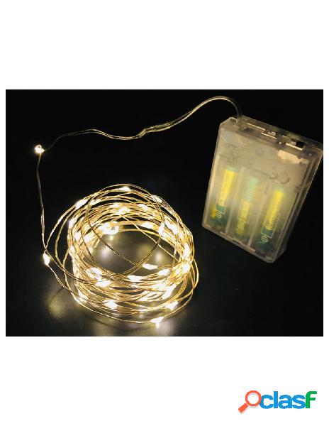 Ledlux - stringa led a batteria filo rame con 50 luci bianco