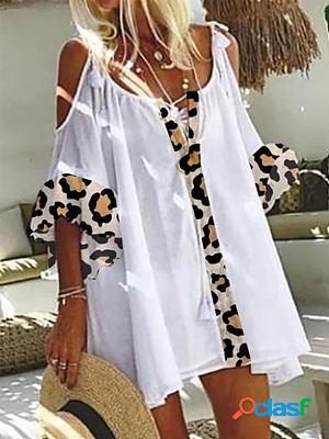 Leopard-panel Loose Ties Shift Dresses