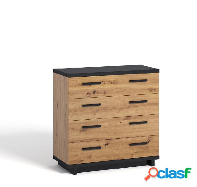 Letizia - Cassettiera 4 cassetti stile industriale in legno