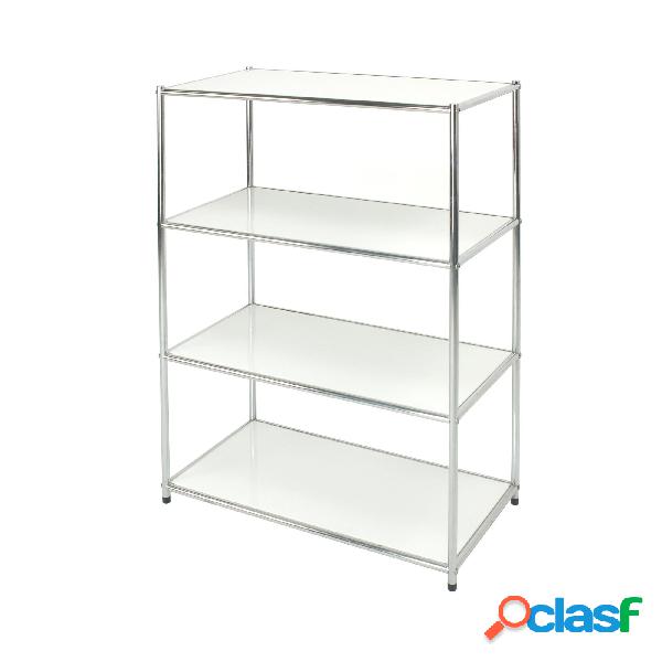 Libreria Scaffale cromato con 4 ripiani bianchi 40x80xh120