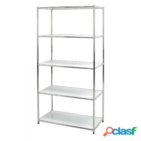 Libreria Scaffale cromato con 5 ripiani bianchi 40x80xh160