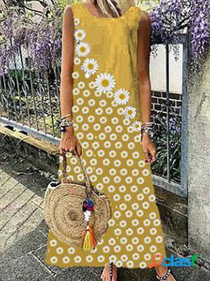 Little Daisy Polka Dot Round Neck Print Sleeveless Maxi