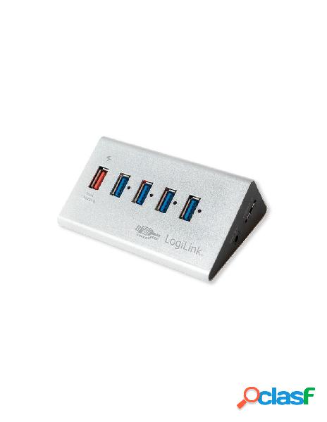 Logilink - hub usb3.0 5 porte in alluminio con ricarica