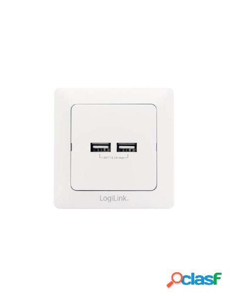 Logilink - presa a muro 2 porte usb bianco