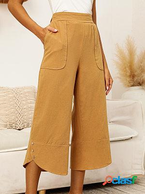 Loose Casual Cotton And Linen Solid Color Cropped Pants