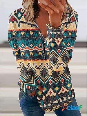 Loose Casual Geometric Print Sweatshirt
