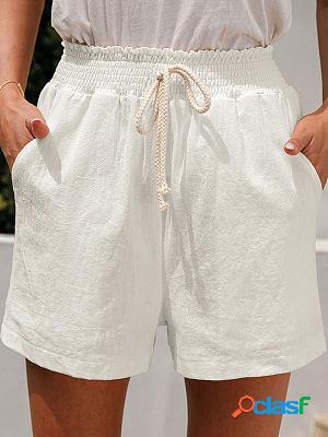 Loose Casual Solid Color Elastic Waist Shorts