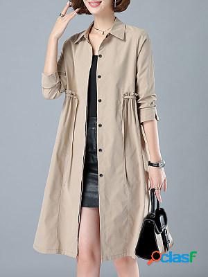 Loose Casual Solid Color Long Sleeve Trench Coat