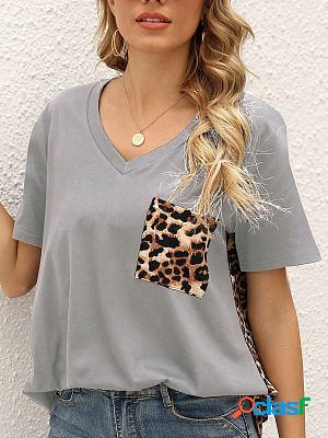 Loose Leopard Print Knit Short Sleeve T-shirt