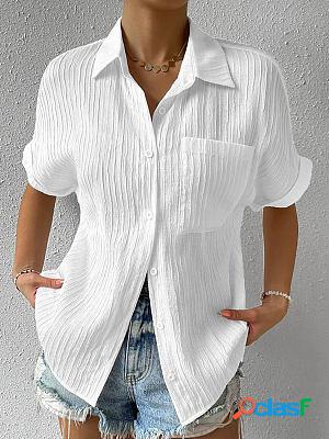 Loose Solid Color Casual Pocket Short Sleeve Blouse