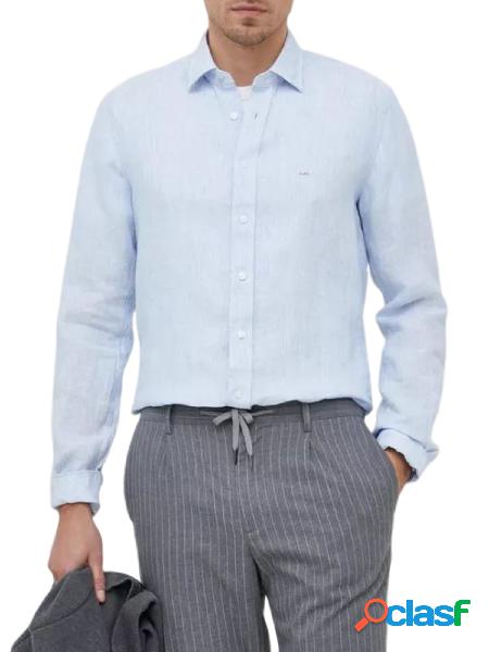 MICHAEL KORS Camicia slim fit in lino a righe Bianco/Celeste