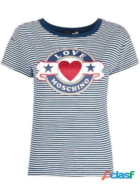 MOSCHINO LOVE T-shirt a righe con stampa logo Bianco/Blu