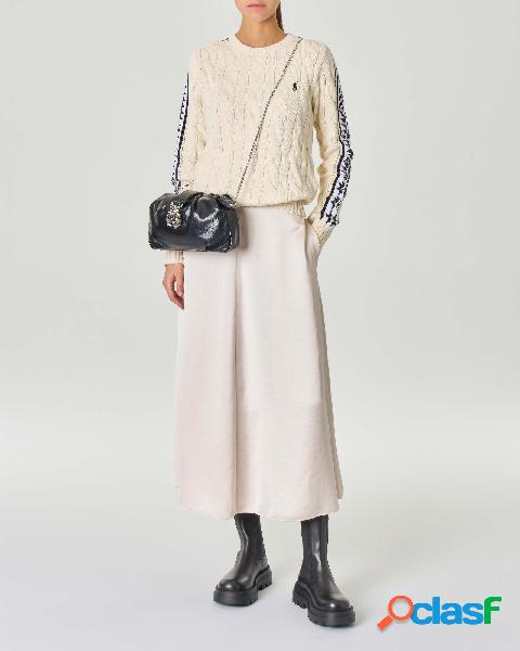 Maglia color avorio in misto cotone a trecce con