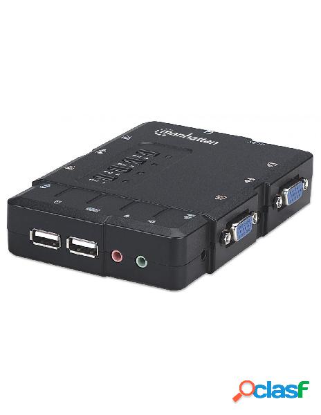 Manhattan - kvm switch 4 porte usb/audio nero