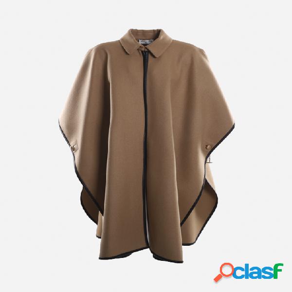 Mantella in cashmere con inserti in pelle