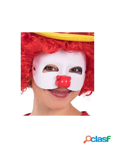 Maschera clown mezzo viso in tessuto bianco con naso in