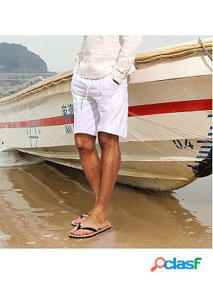 Men's Beach Casual Cotton Linen Pocket Shorts