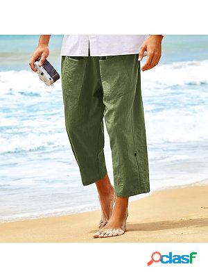 Mens Casual Loose Beach Elastic Waist Pants