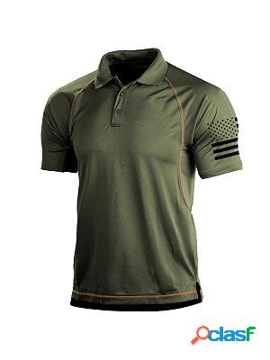 Mens Outdoor American Flag Tactical Sport PoLo Neck T-Shirt