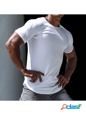 Mens Outdoor Casual Breathable Round Neck Cotton