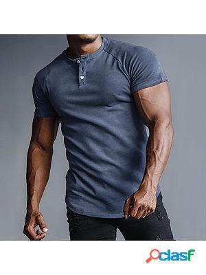 Mens Outdoor Casual Solid Color Henry Collar Bottoming Shirt
