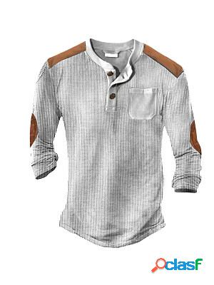 Mens Outdoor Color Contrast Henley Waffle Long Sleeve