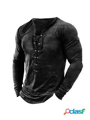 Mens Outdoor Lace-Up Tactical Long Sleeve T-Shirt
