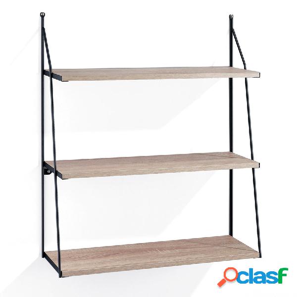 Mensola da parete 3 ripiani in legno e acciaio cm 60x20x75h