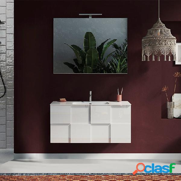 Mobile bagno sospeso con specchio e lavabo 100x136cm bianco