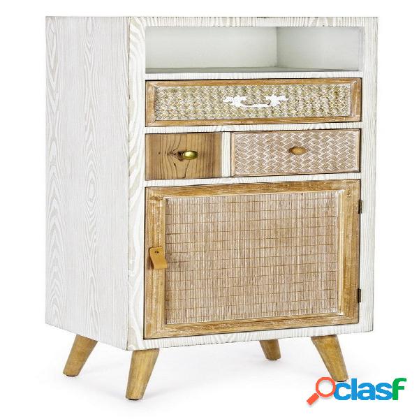 Mobile con 2 cassetti e anta in legno bianco e naturale