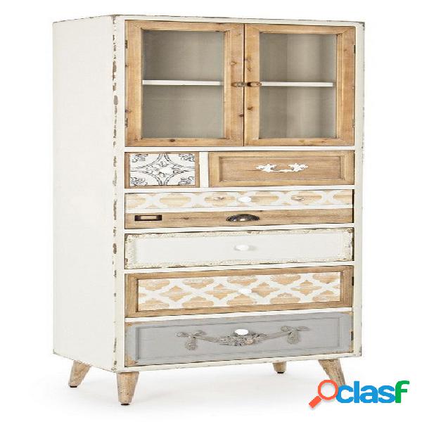 Mobile con vetrinetta e cassetti stile vintage in legno
