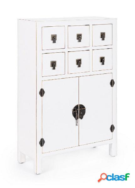 Mobile zona giorno in legno colore bianco bordino dorato con
