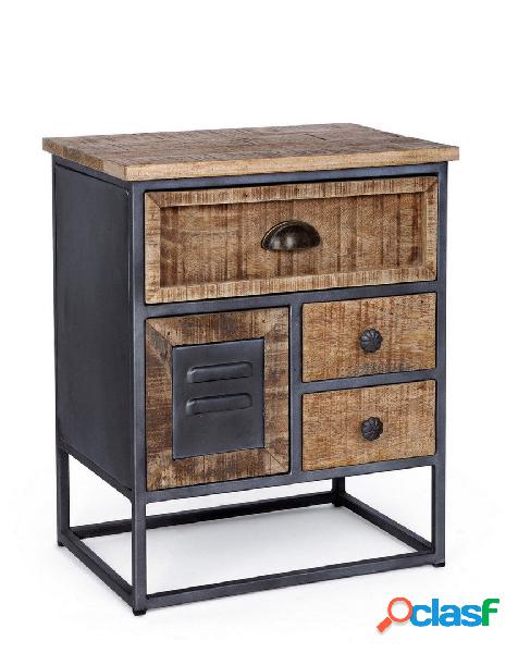 Mobiletto 4 cassetti stile industriale in legno di mango e
