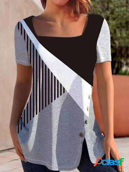 Multicolore Collo quadrato Casuale Camicia