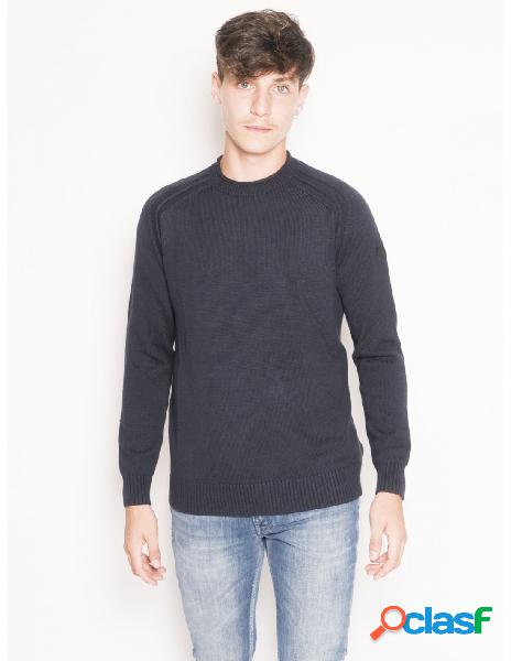 No brand - maglia girocollo knit cotton plain round blu tg