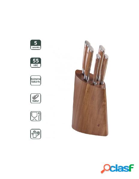 Nobrand - ceppo coltelli block set con 5 coltelli, in legno
