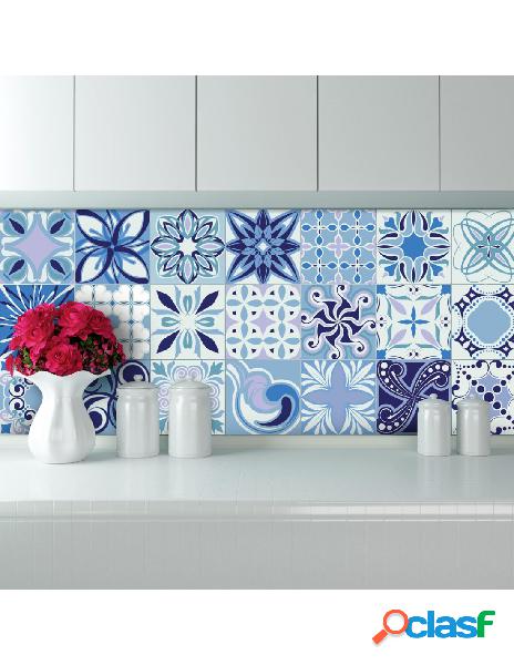 Nobrand - set di 30 adesivi murali mosaico cementine blu, 10
