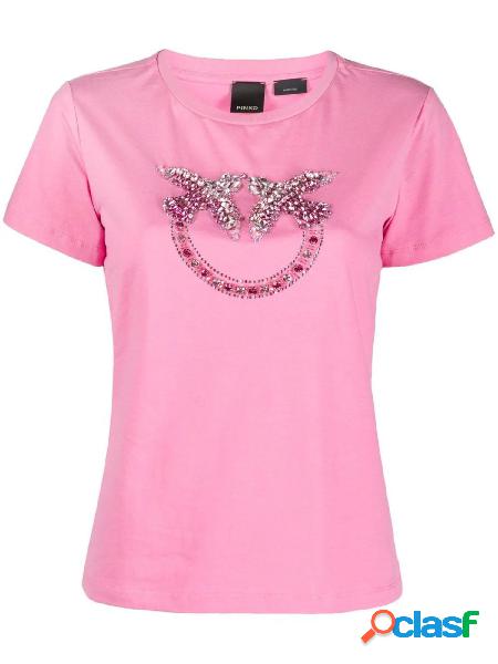 PINKO T-shirt con ricamo gioiello del logo Love Birds Rosa