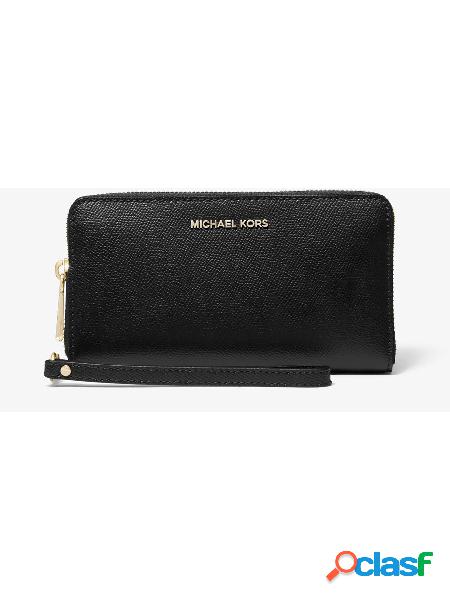 POCHETTE DA POLSO GRANDE IN PELLE A GRANA INCROCIATA PER