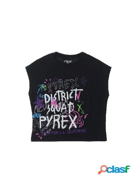 PYREX T-shirt girocollo smanicata con stampe multicolor Nero