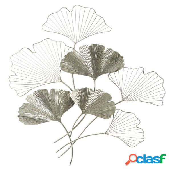 Pannello decorativo con foglie in metallo colore argento cm